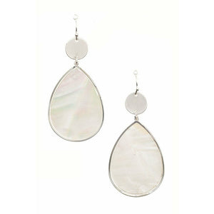Shell Stone Teardrop Earrings - Silver/White