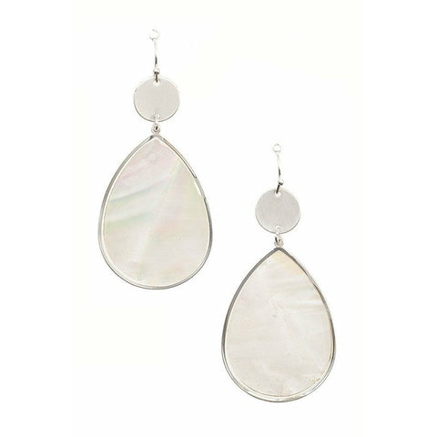 Shell Stone Teardrop Earrings - Silver/White