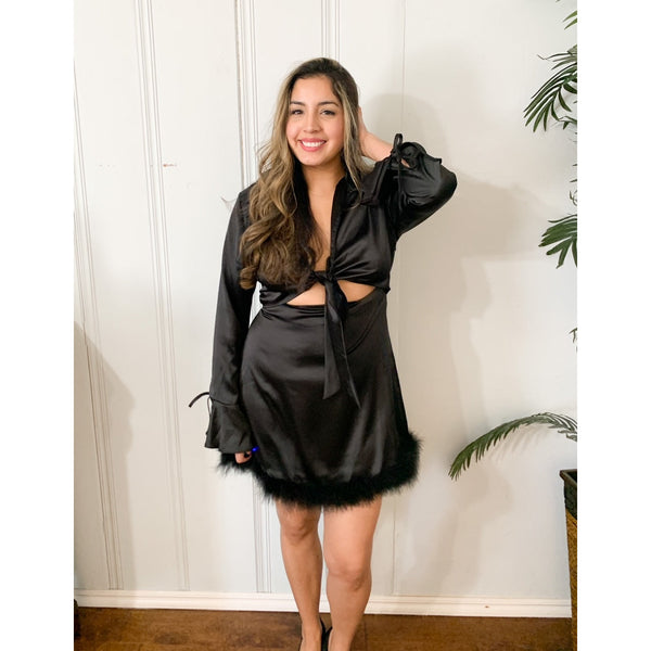 Catch Your Attention Satin Dress - Black
