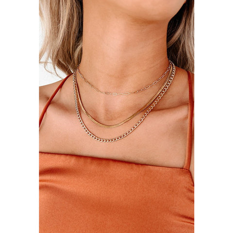 Layered 3 Chain Necklace - Gold