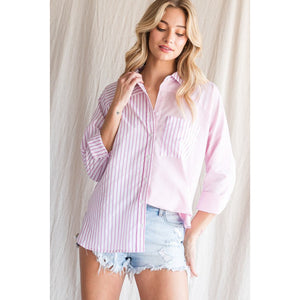 You're In Heaven Colorblock Striped Shirt - Pink