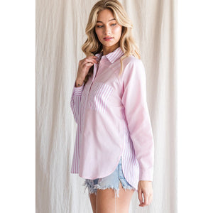 You're In Heaven Colorblock Striped Shirt - Pink