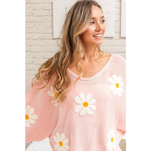 Breezy Summer Flower Knit Top - Blush/Pink