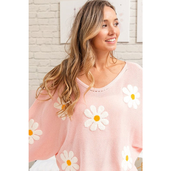 Breezy Summer Flower Knit Top - Blush/Pink