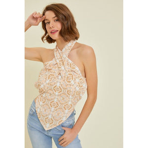 Have Fun With It Scarf Printed Tube Top- Peach