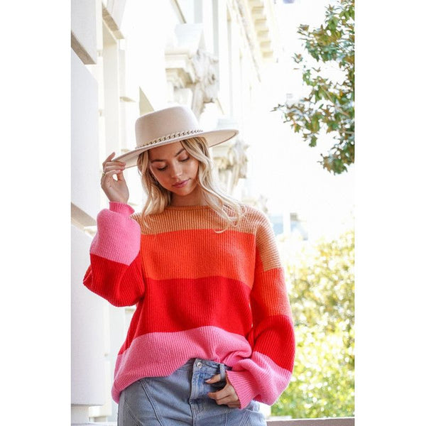 Bold Stripe Oversized Sweater - Rainbow
