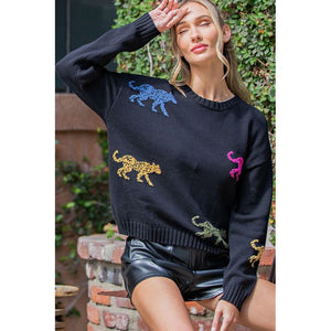 Animal Printed Sweater - Black