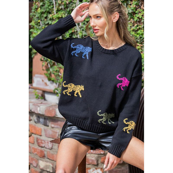 Animal Printed Sweater - Black
