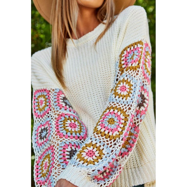 Be Beautiful Crochet Sleeve Sweater - Ivory