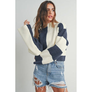 Modern Color Block Sweater - Navy