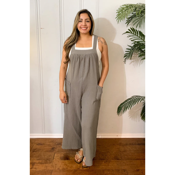 Simply Good Wide Leg Jumpsuit - Olive Grey