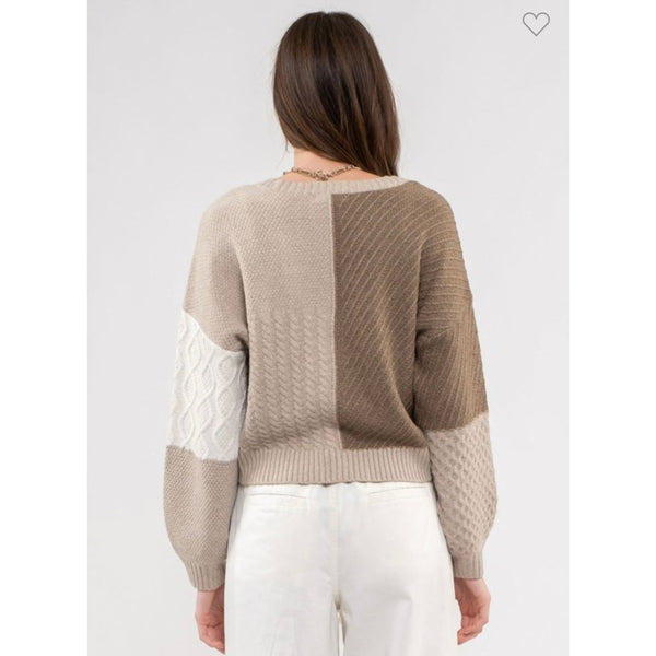Trendy Colorblock Knit Cardigan - Khaki
