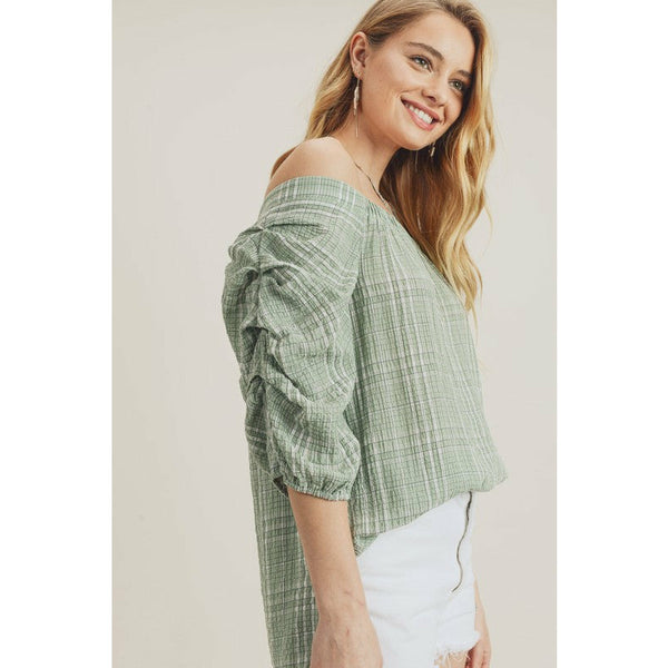 Dazzling Off Shoulder Blouse w/ Puffy Sleeves - Green