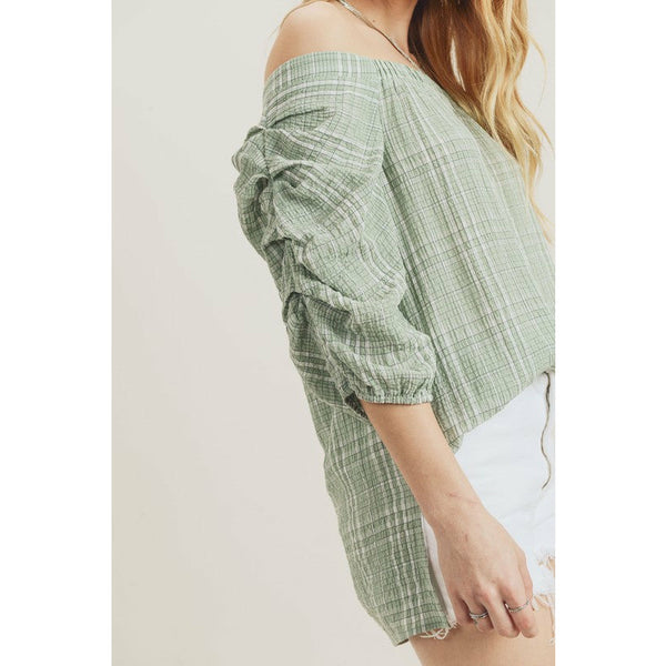 Dazzling Off Shoulder Blouse w/ Puffy Sleeves - Green