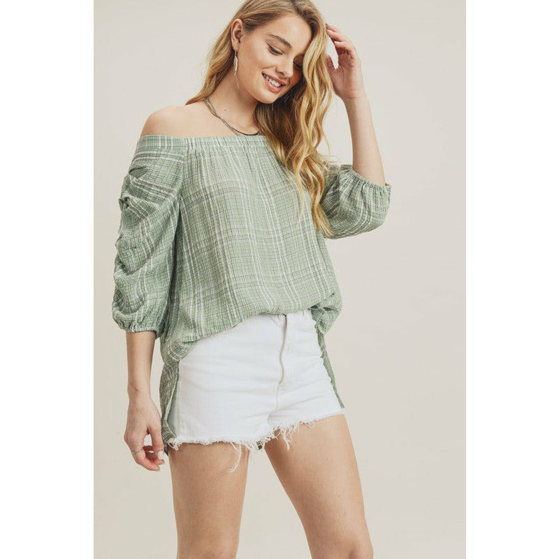 Off Shoulder Blouse w/ Puffy Sleeves
