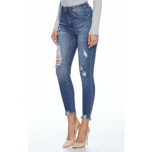 Mid High Rise Destructed Ripped Skinny Jeans