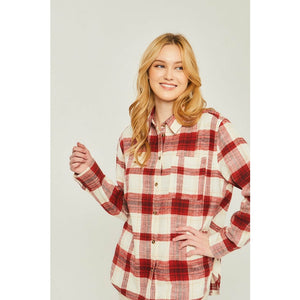 Embrace It All Button Down Plaid Top - Red