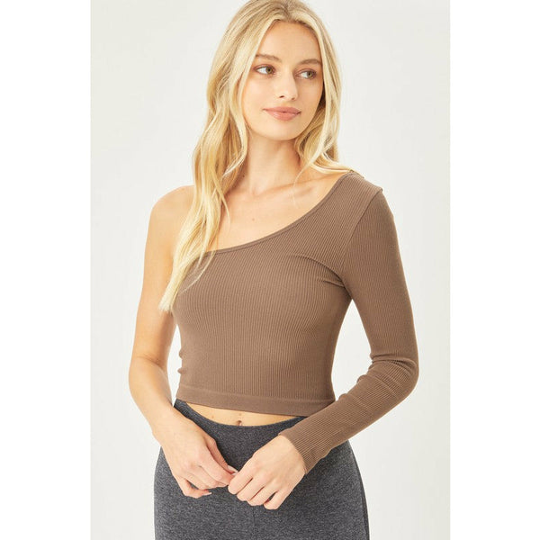 It's Meant To Be One Shoulder Crop Top - Brown
