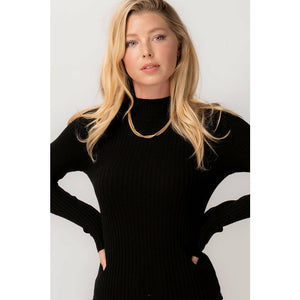 Forever Be Knit Turtleneck Sweater - Black & Ivory