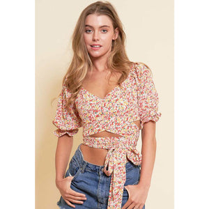 Cheer Up Floral Print Top - White/Coral