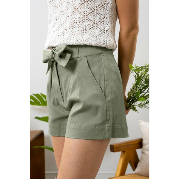 Show Off Front Tie Shorts - Olive