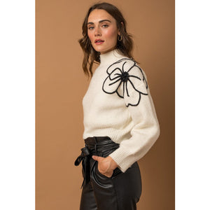 It's Going All Right Flower Embroidered Sweater - Ivory/Black