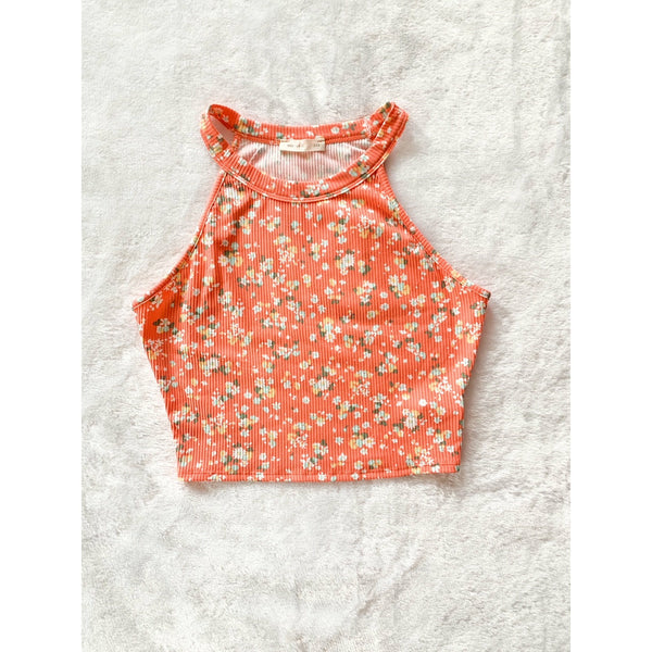 Hey There Floral Print Crop Top - Coral