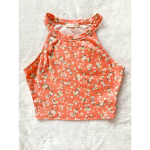 Hey There Floral Print Crop Top - Coral