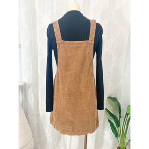 Happy Days Corduroy Button Down Overall Dress - Camel
