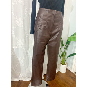 It's Time High Waist Faux Leather Pants - Brown