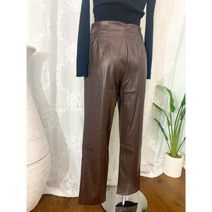 It's Time High Waist Faux Leather Pants - Brown