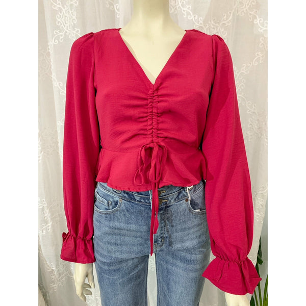 Oh So Sweet Drawstring Woven Top - Berry