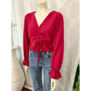 Oh So Sweet Drawstring Woven Top - Berry
