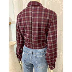 So Ready Woven Front Tie Plaid Shirt/ Top- Wine