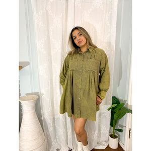 Let's Hang Out Long Sleeve Pleated Shirt Dress