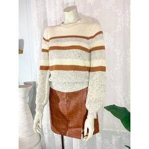 Give Me All Cozy Striped Knit Sweater - Cream Camel