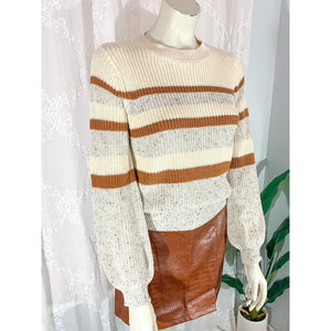 Give Me All Cozy Striped Knit Sweater - Cream Camel